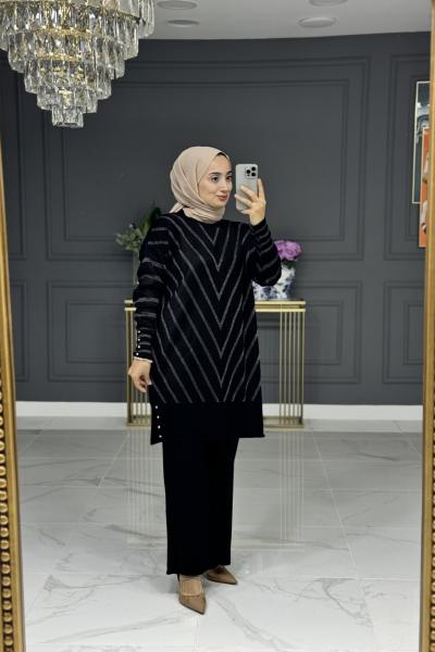 Behiye tesettur triko takım - siyah Siyah