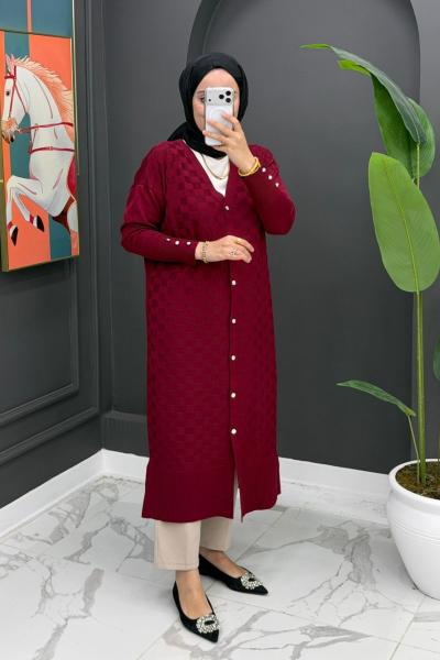 Bella Merserize Hırka - Bordo Bordo