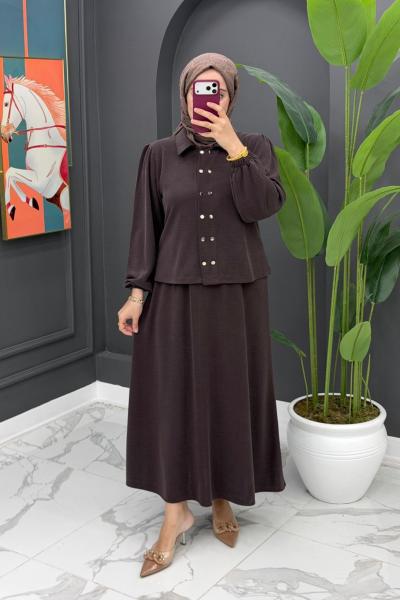 Bergüzar Etekli Takım - Kahve Kahverengi