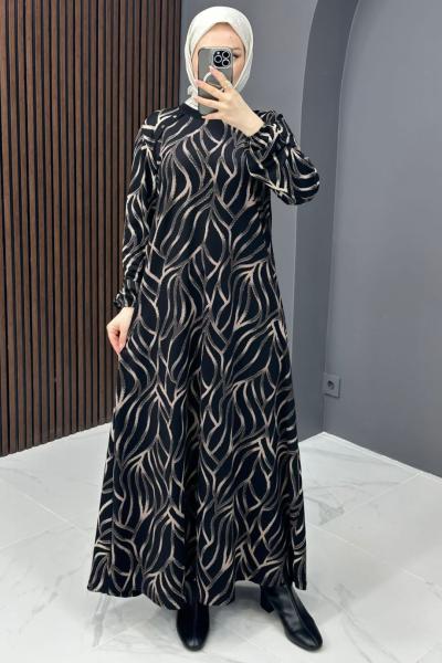 Best Desenli Elbise - Siyah  Siyah