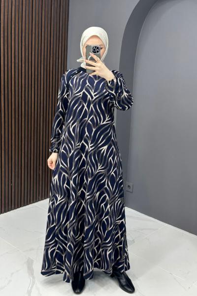 Best Desenli Elbise - Lacivert Lacivert