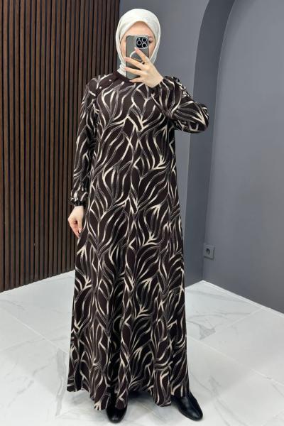 Best Desenli Elbise - Kahverengi Kahverengi