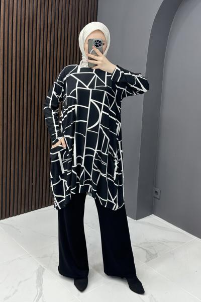 Beste Takım - Çizgi Desen Siyah Beyaz