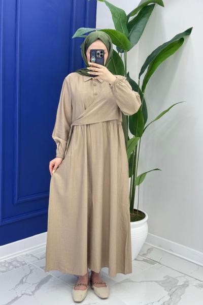 Beyza Elbise - Bej Bej