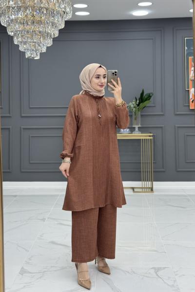 Bilge tesettur takım - kahve Kahverengi