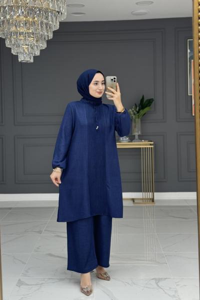 Bilge tesettur takım - laci Lacivert