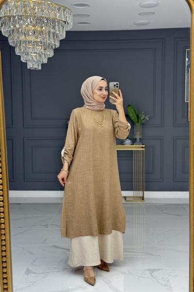 Billur elbise -camel Camel