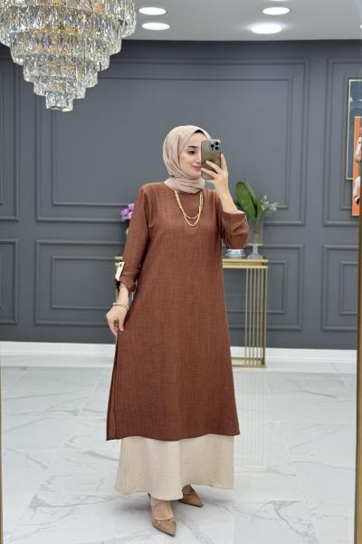 Billur elbise -kahve Kahverengi