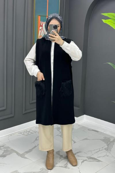 Cebi Kürklü Yelek - Siyah  Siyah