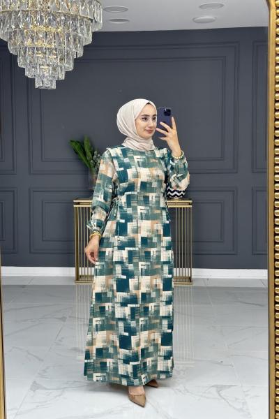 Ceren krep elbise- yeşil Yeşil