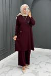 ÇİÇEK DETAYLI OYSHO TAKIM - Bordo Bordo