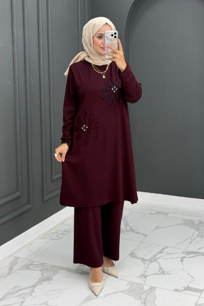 ÇİÇEK DETAYLI OYSHO TAKIM - Bordo Bordo