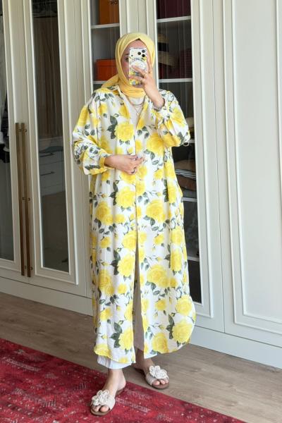 Çiçek Detaylı Tunik-Sarı Sarı