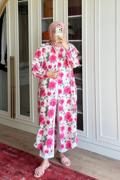 Çiçek Detaylı Tunik-Pembe Pembe