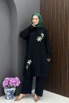 Çiçek Desenli Takım - Siyah  Siyah