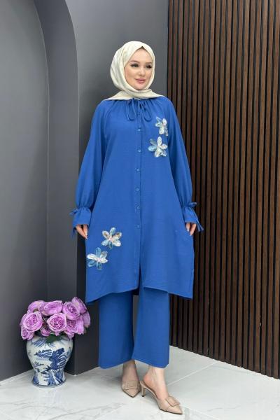 Çiçek Desenli Takım - Mavi Mavi