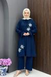Çiçek Desenli Takım - Lacivert  Lacivert