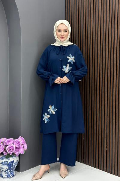 Çiçek Desenli Takım - Lacivert  Lacivert