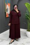 Çiçek Detaylı Etekli Takım - Bordo Bordo