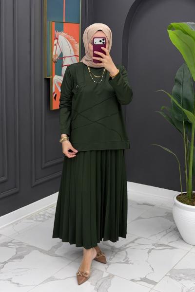 Çiçek Detaylı Etekli Takım - Yeşil Yeşil