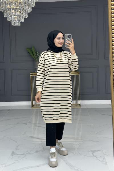 çizgili spor tunik - siyah  Siyah