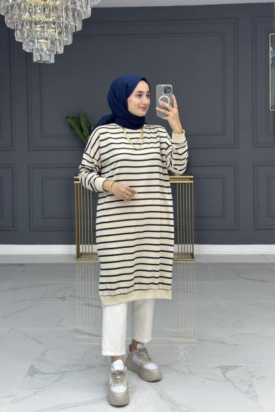 çizgili spor tunik - lacivert Lacivert