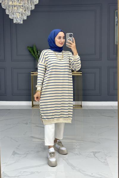 çizgili spor tunik - mavi Mavi