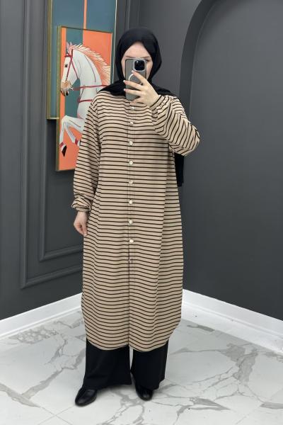 Çizgili Uzun Fitilli Takım - Vizon  Vizon