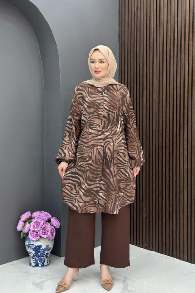 Dalga Desen Takım- Kahve Kahverengi