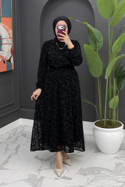 Dantel detaylı elbise-Siyah Siyah