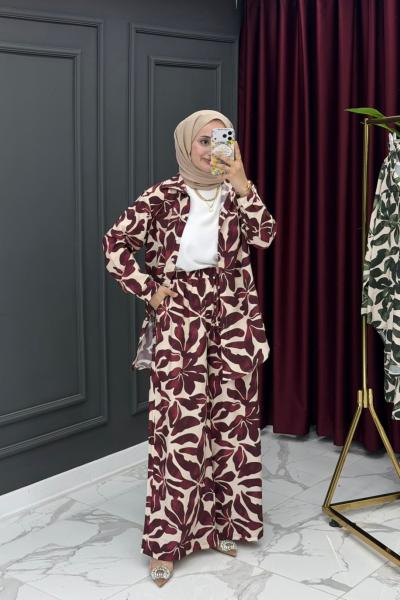 Defne Desenli Takım- Bordo Bordo
