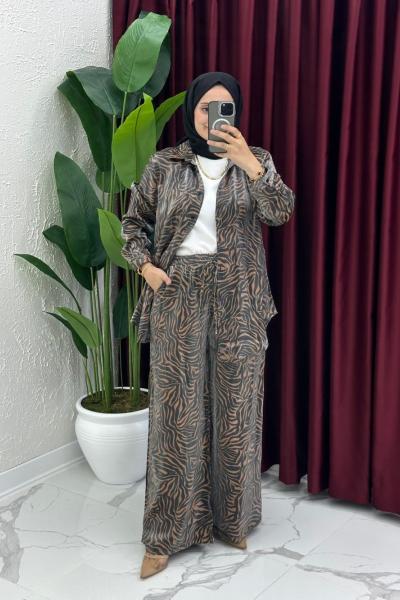 Doğa Takım - Zebra Desen  Siyah Kahverengi