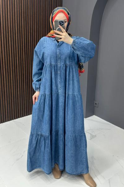 Düğmeli Rahat Kot Ebise  Mavi