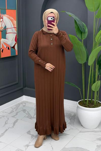 Esengül Triko Elbise - Kahve Kahverengi