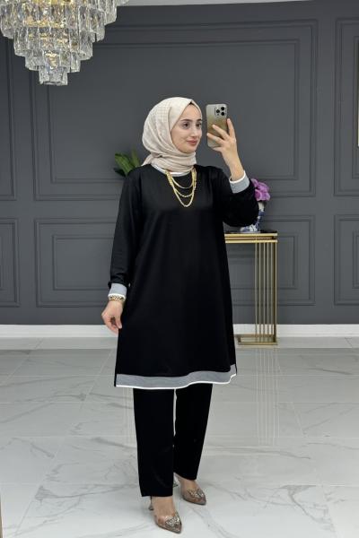 Eylül tesettur takım - siyah Siyah