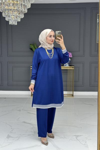 Eylül tesettur takım - mavi Mavi