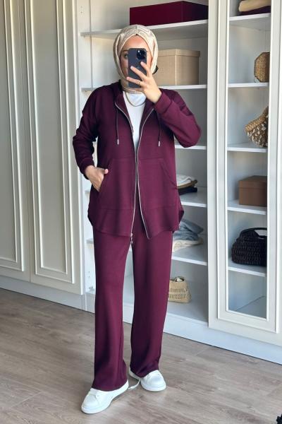 Fermuarlı Spor Takım - Bordo Bordo