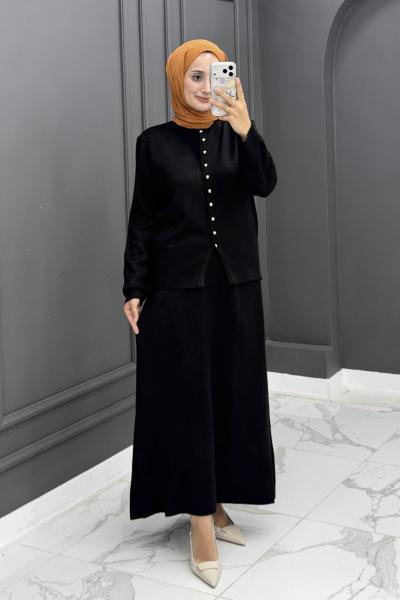 Feyza Triko Etekli Takım - Siyah Siyah