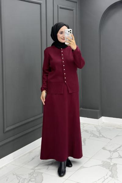 Feyza Triko Etekli Takım - Bordo Bordo