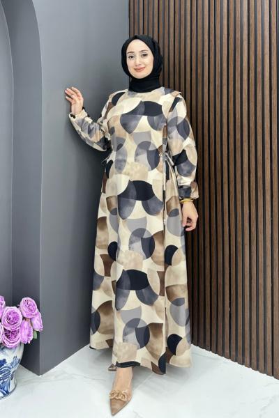 Geometrik Desen Elbise - Siyah  Siyah