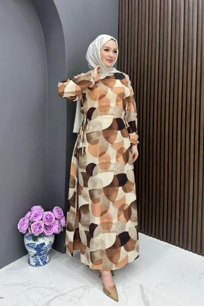 Geometrik Desen Elbise - Orange  Turuncu