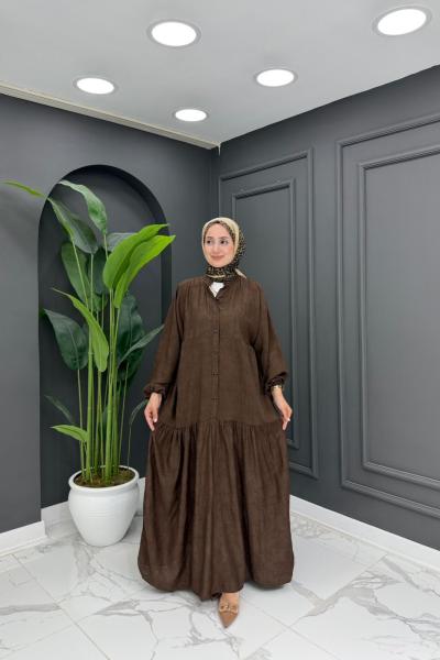 Gökçe Desenli Elbise-kahverengi Kahverengi