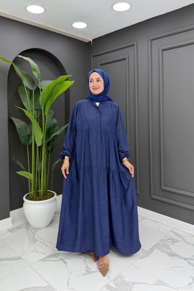 Gökçe Desenli Elbise-Lacivert Lacivert