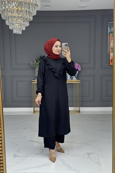Gökçe uzun tesettur - takım Siyah