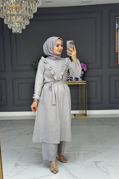Gökçe uzun tesettur -gri Gri