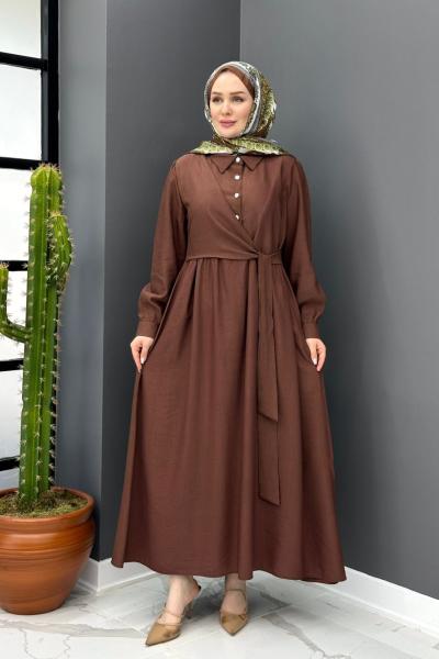 Gülben Elbise - Kahve  Kahverengi
