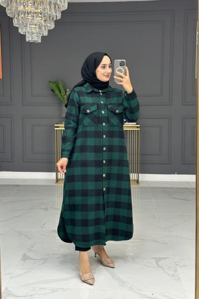 Gülbin gömlek elbise - zümrüt Zümrüt