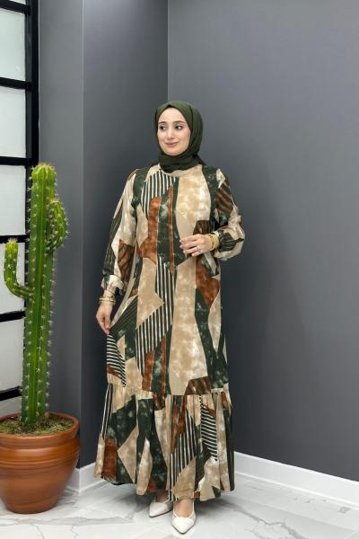 Güllü Elbise - Haki  Haki