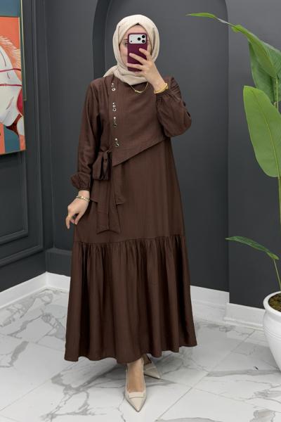 Gülseli elbise kahverengi Kahverengi