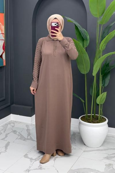 Gülten Merserize Elbise - Vizon  Vizon